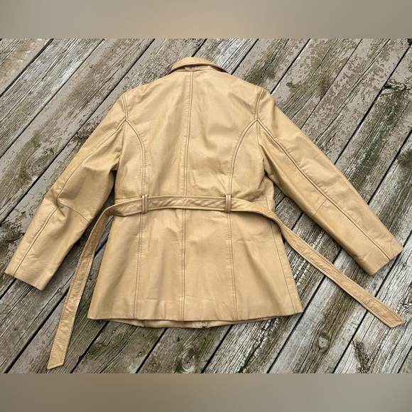 SERGIO VADDUCCI Leather Jacket Coat ZIP BELTED Removable Lining TAN Woman’s L - Picture 3 of 12